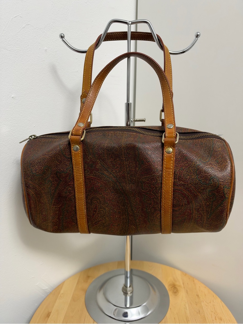 Etro Brown Paisley Barrel Bag with Tan Straps - Picture 4 of 9